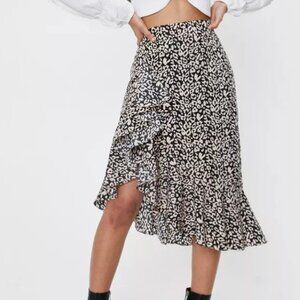 Nasty Gal Leopard Waterfall Ruffle Trim Skirt Size 10 US